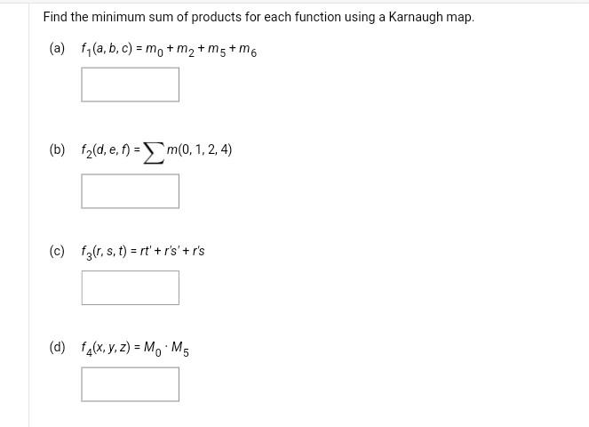 Solved Find The Minimum Sum Of Products For Each Function | Chegg.com