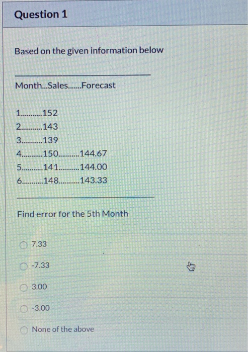 Solved Question 1 Based on the given information below | Chegg.com