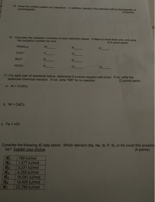 Solved 15. Draw the orbital notation for vanadium. In