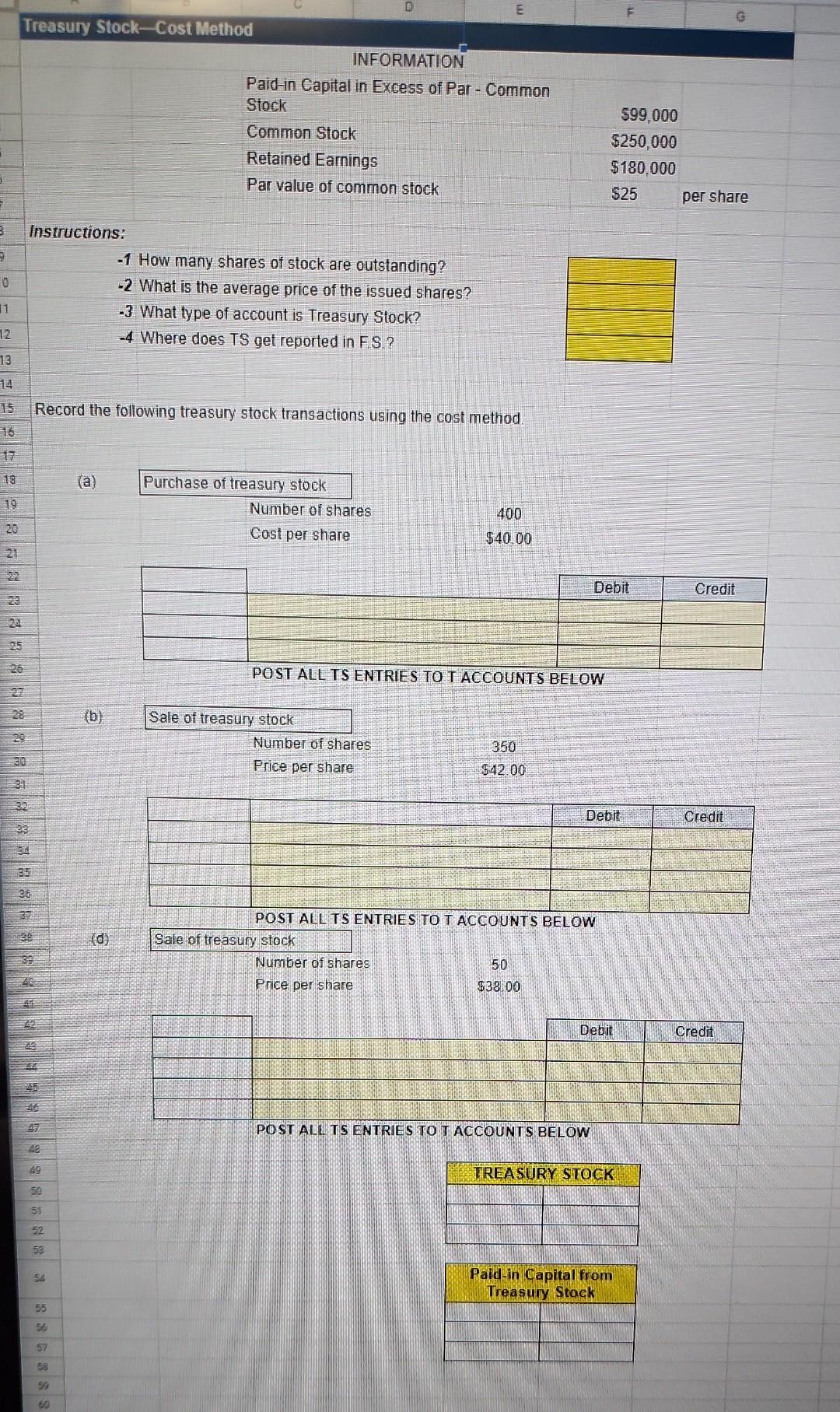 Solved Record the following treasury stock transactions