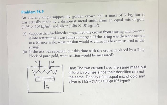 Solved Problem P6.9 An ancient king's supposedly golden | Chegg.com