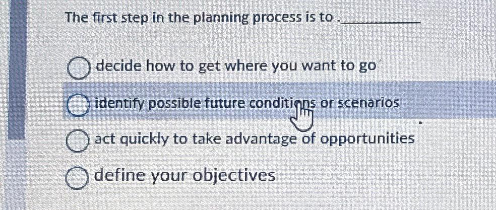 Solved The first step in the planning process is todecide | Chegg.com