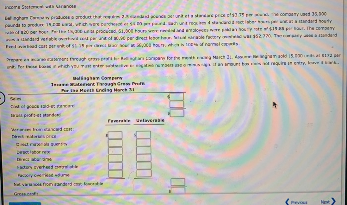 solved-income-statement-with-variances-bellingham-company-chegg