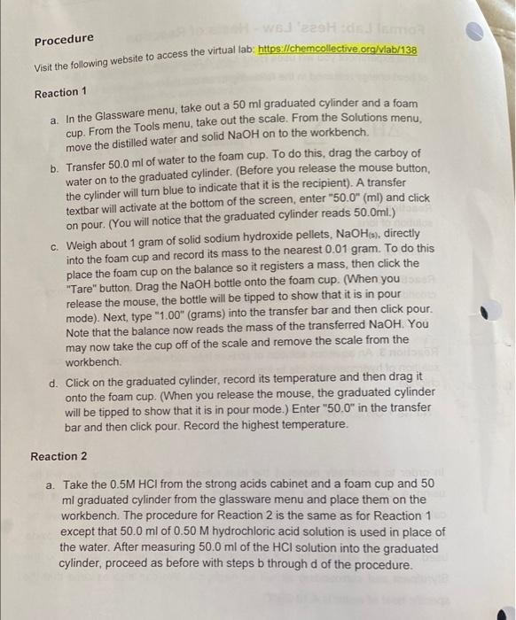 Solved Formal Lab Hess' Law Heats of Reaction In this