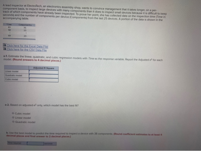 Solved A lead inspectorat Electrotech, an electronics | Chegg.com