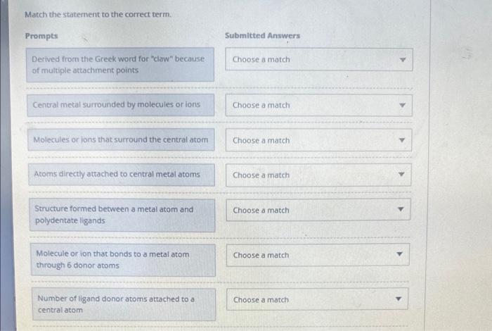 Match The Statement To The Correct Term Prompts Chegg Com