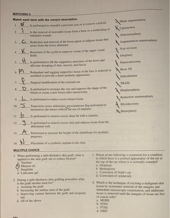 MATCHING II Match each term with the correct | Chegg.com