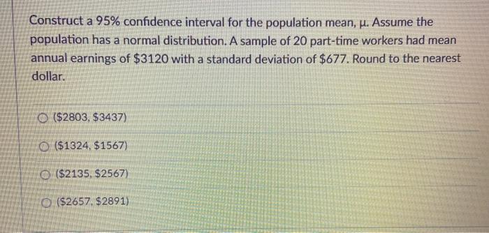 Solved Construct a 95% confidence interval for the | Chegg.com