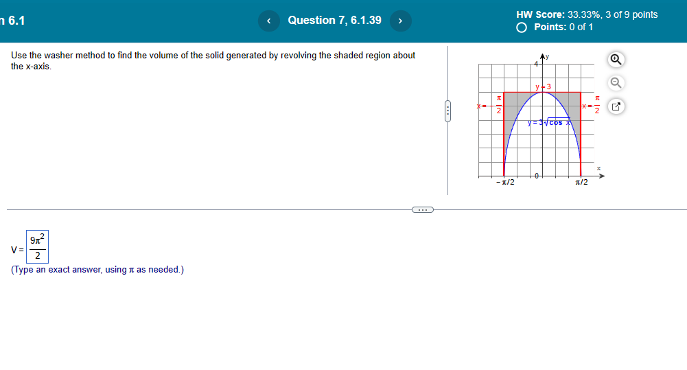 Washer Method. Question Solved Use the washer method to find the volume of the solid | Chegg.com