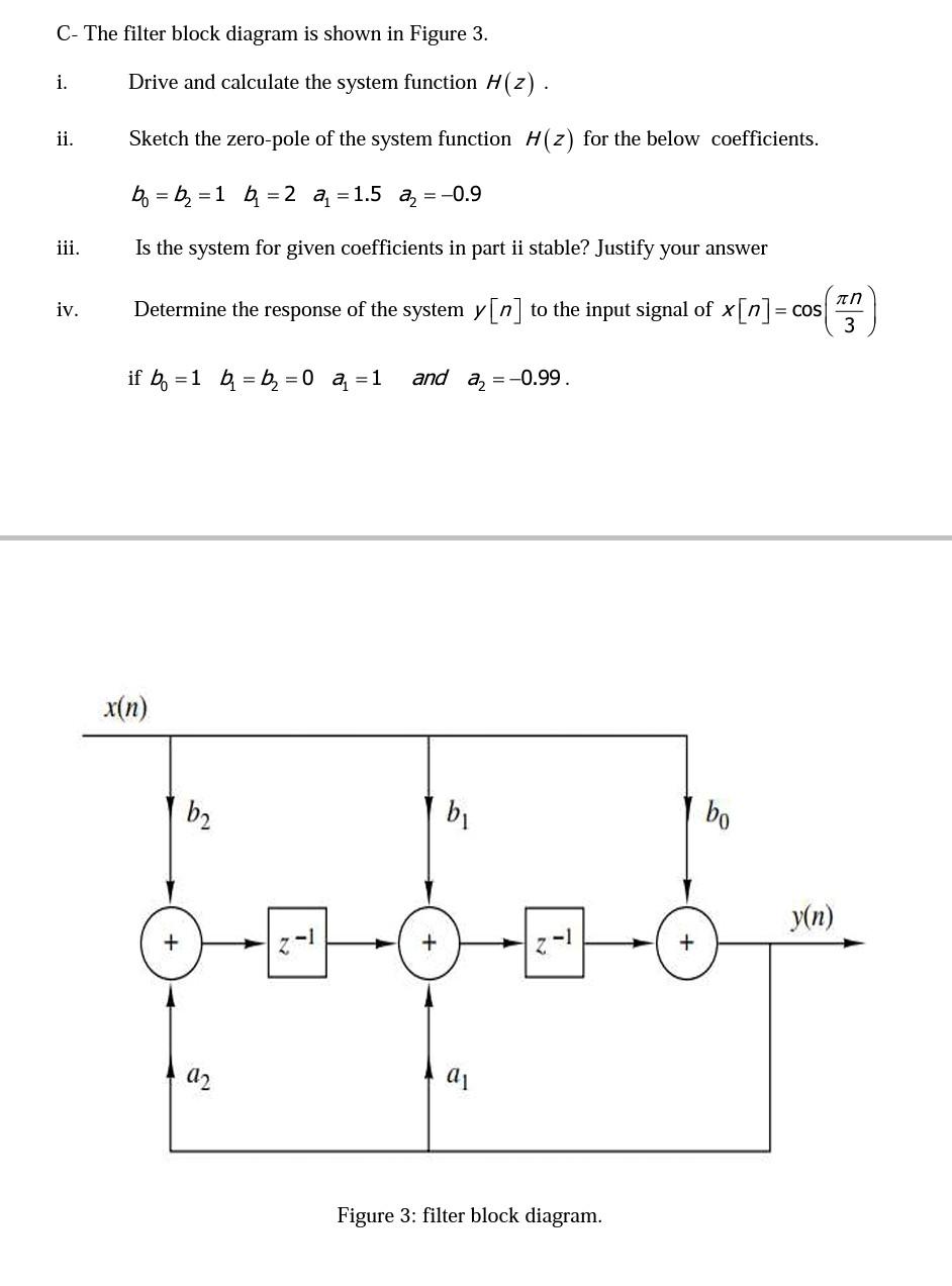 Solved C- The filter block diagram is shown in Figure 3. i. | Chegg.com
