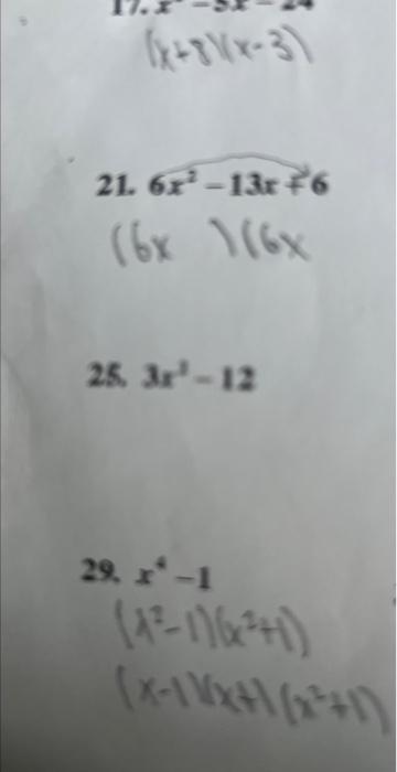 \( (x+8)(x-3) \) \( 6 x^{2}-13 x+6 \) \( 3 x^{3}-12 \)