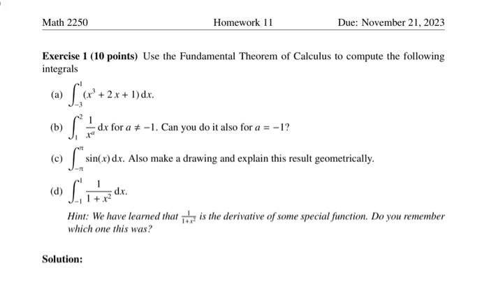 Solved Exercise 1 (10 Points) Use The Fundamental Theorem Of | Chegg.com