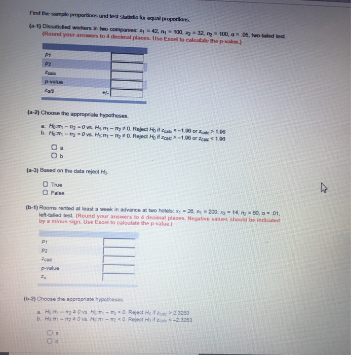 Solved Find the sample proportions and test statistic for | Chegg.com
