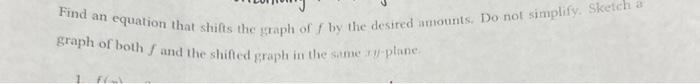Solved Find an equation that shifts the graph of f by the | Chegg.com