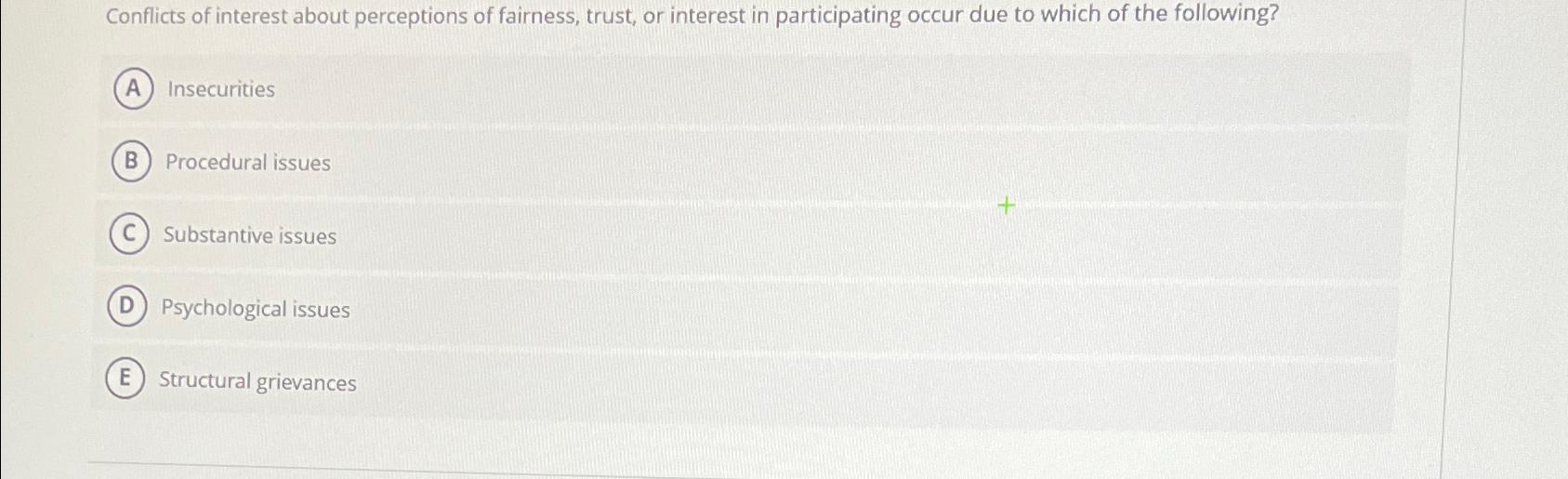 Solved Conflicts Of Interest About Perceptions Of Fairness, | Chegg.com