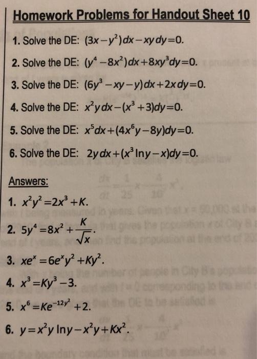 Solved Homework Problems For Handout Sheet 10 1 Solve The Chegg Com
