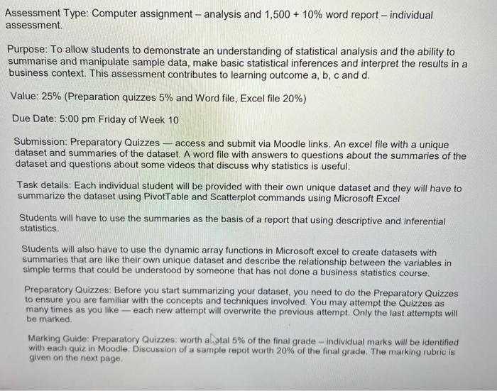 Assessment Type: Computer assignment - analysis and | Chegg.com