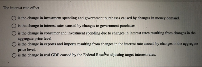 Solved The interest rate effect O is the change in | Chegg.com