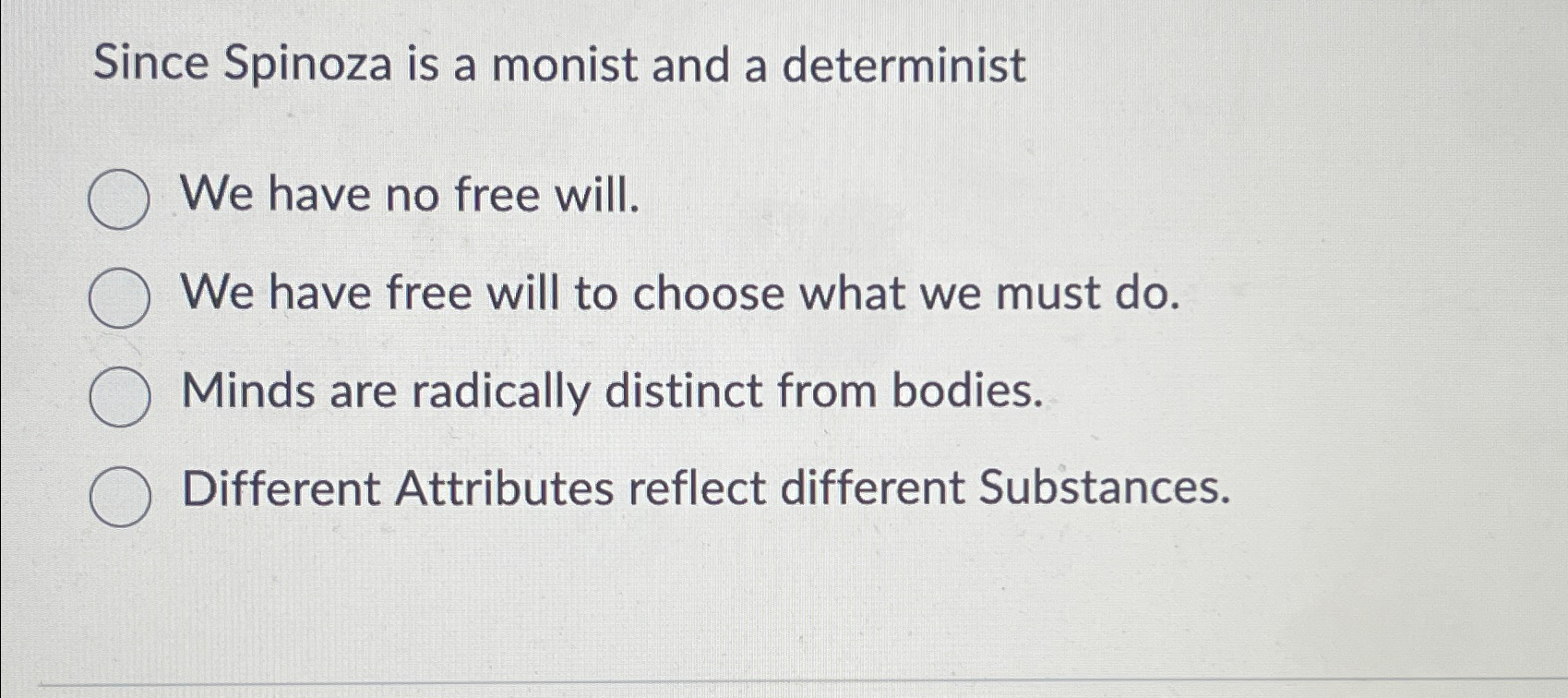 Solved Since Spinoza is a monist and a deterministWe have no | Chegg.com