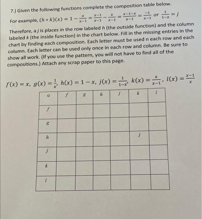 Solved 7.) Given The Following Functions Complete The | Chegg.com