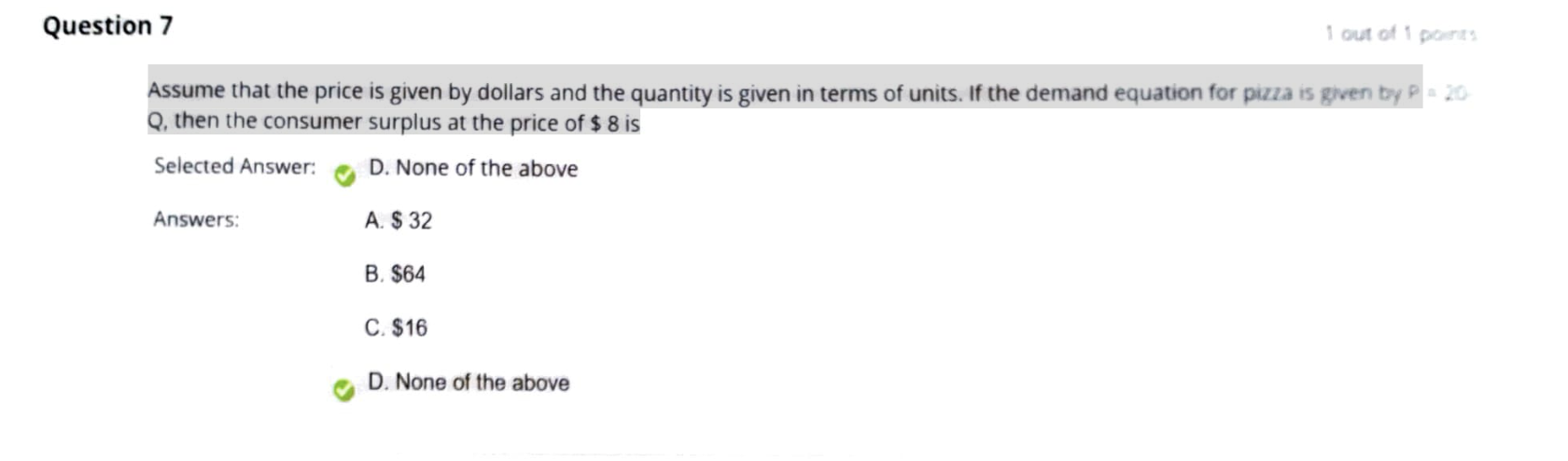 Solved Question 7Assume that the price is given by dollars | Chegg.com