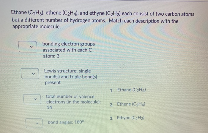 Solved Ethane C2H6 ethene C2H4 and ethyne C2H2 each