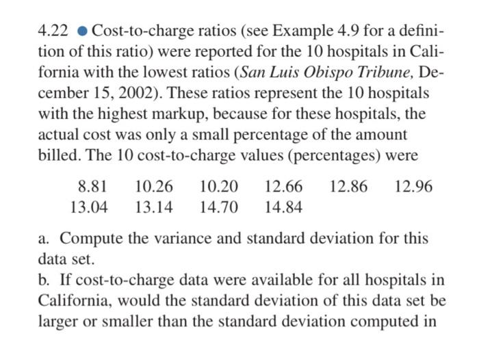 Solved 4.22. Costtocharge ratios (see Example 4.9 for a