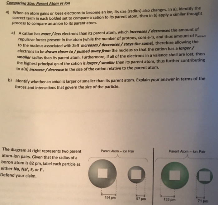 Parent Atom Example Solved Comparing Size: Parent Atom vs lon 4) When an atom | Chegg.com