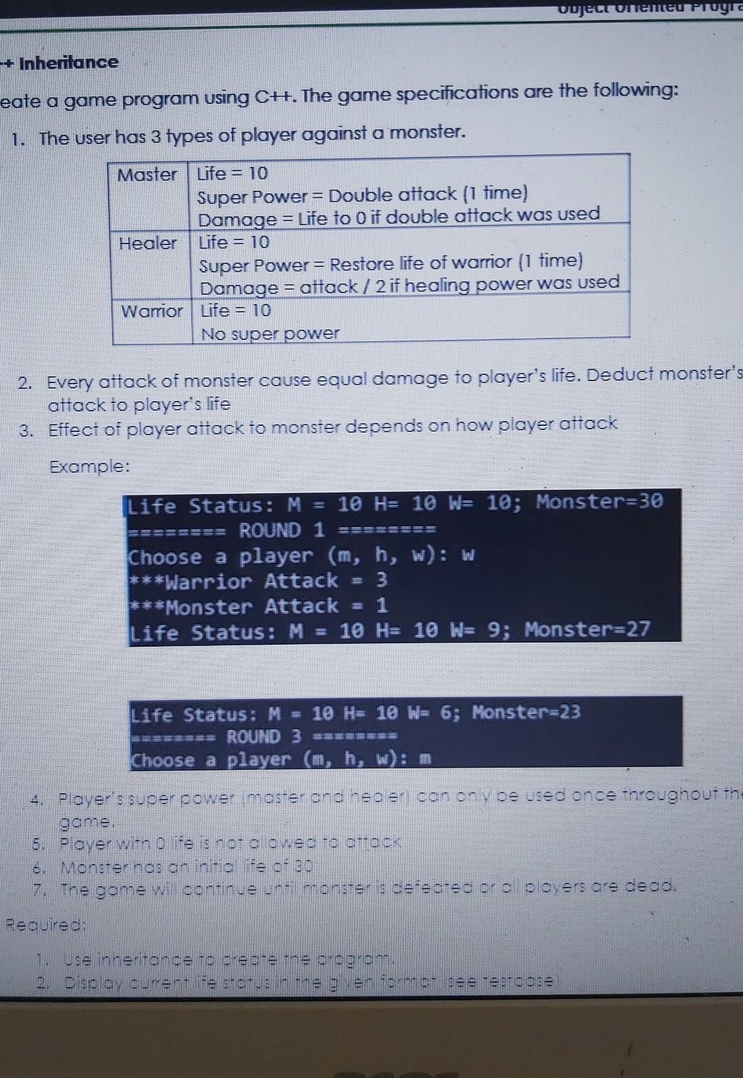 Solved wuject veneu PUIG -+ Inheritance eate a game program | Chegg.com