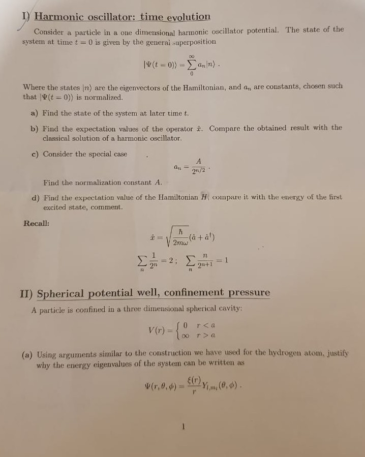 Solved 1) Harmonic oscillator: time evolution Consider a | Chegg.com