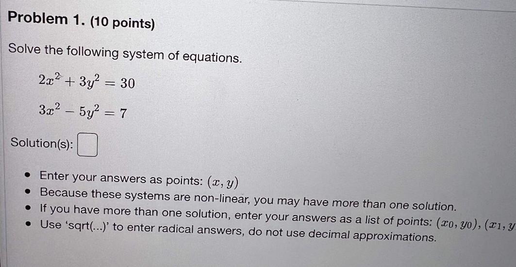 Solved Problem 1. (10 points) Solve the following system of | Chegg.com