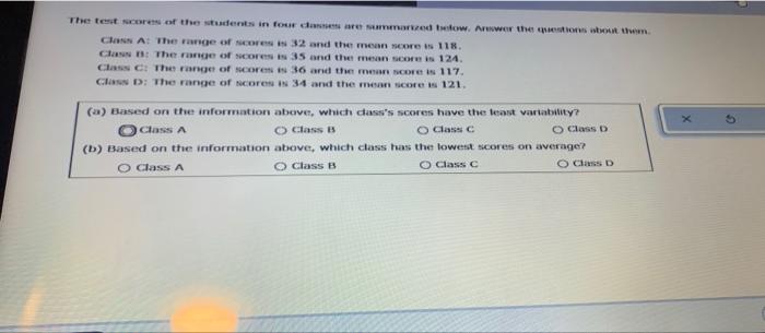 Solved The test scores of the students in four creared tow. | Chegg.com