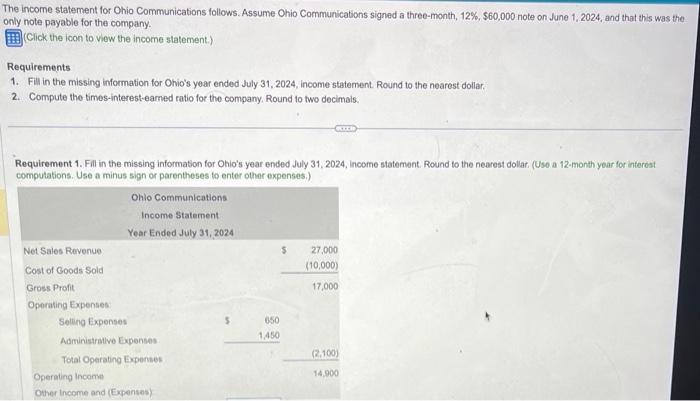 Solved The income statement for Ohio Communications follows. | Chegg.com