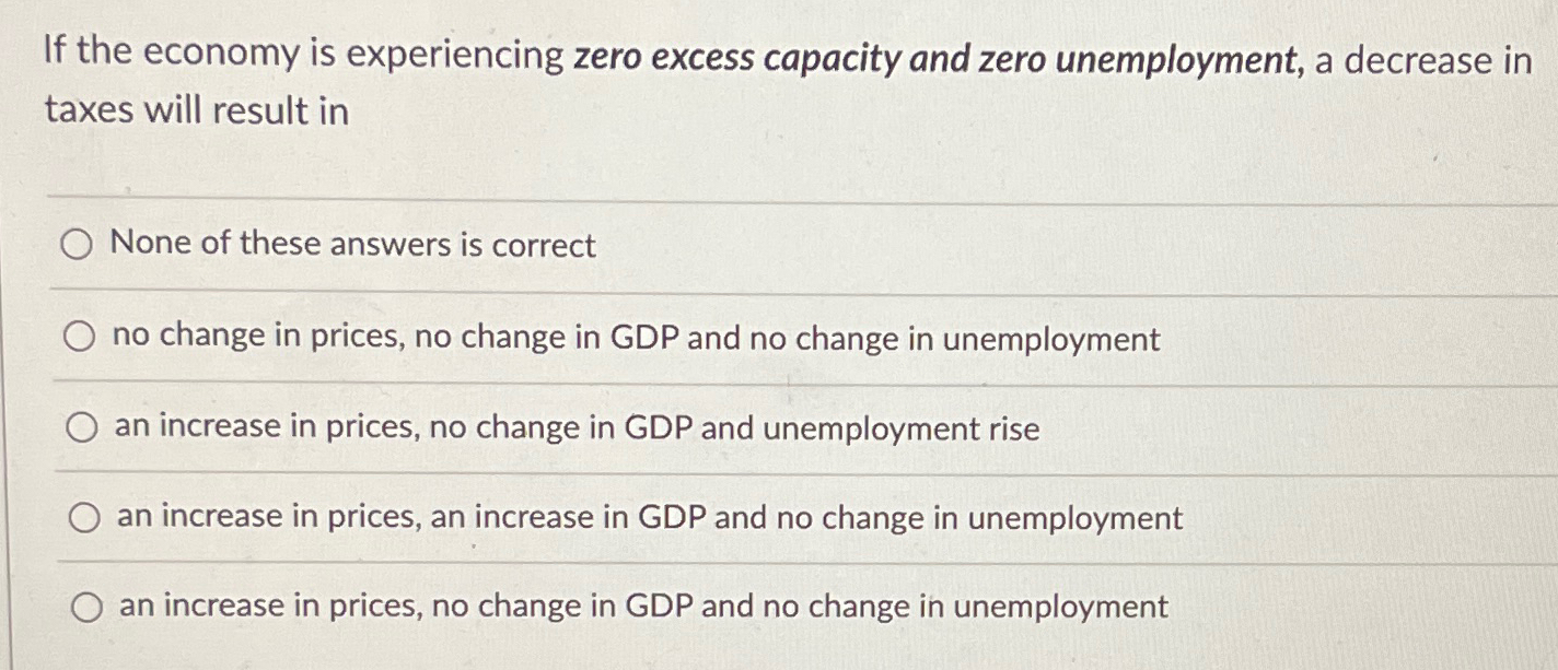 Solved If the economy is experiencing zero excess capacity | Chegg.com