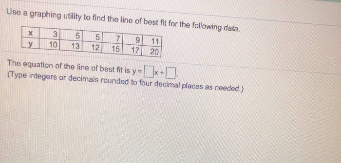 Solved Use a graphing utility to find the line of best fit | Chegg.com