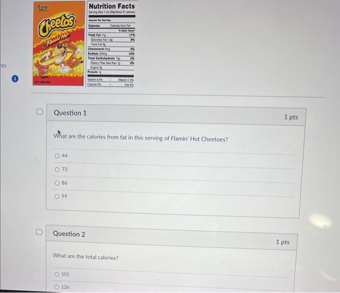 Solved Nutrition Facts Question 1 1 Pts What Are The | Chegg.com