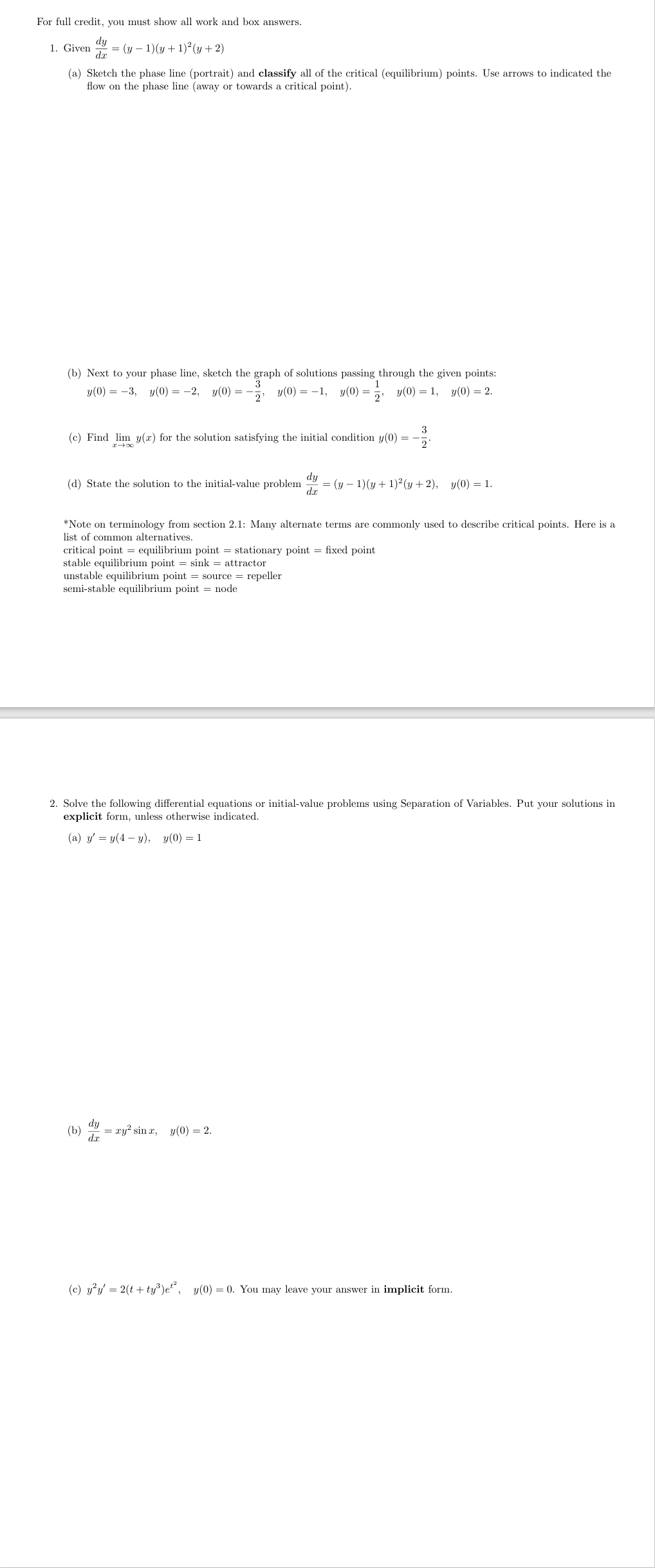 Solved For full credit, you must show all work and box | Chegg.com