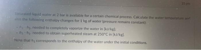 Solved 25 Saturated Liquid Water At 2 Bar Is Available For A | Chegg.com