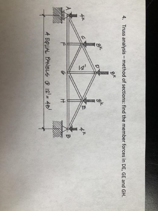 Solved 4. Truss analysis - method of sections: find the | Chegg.com