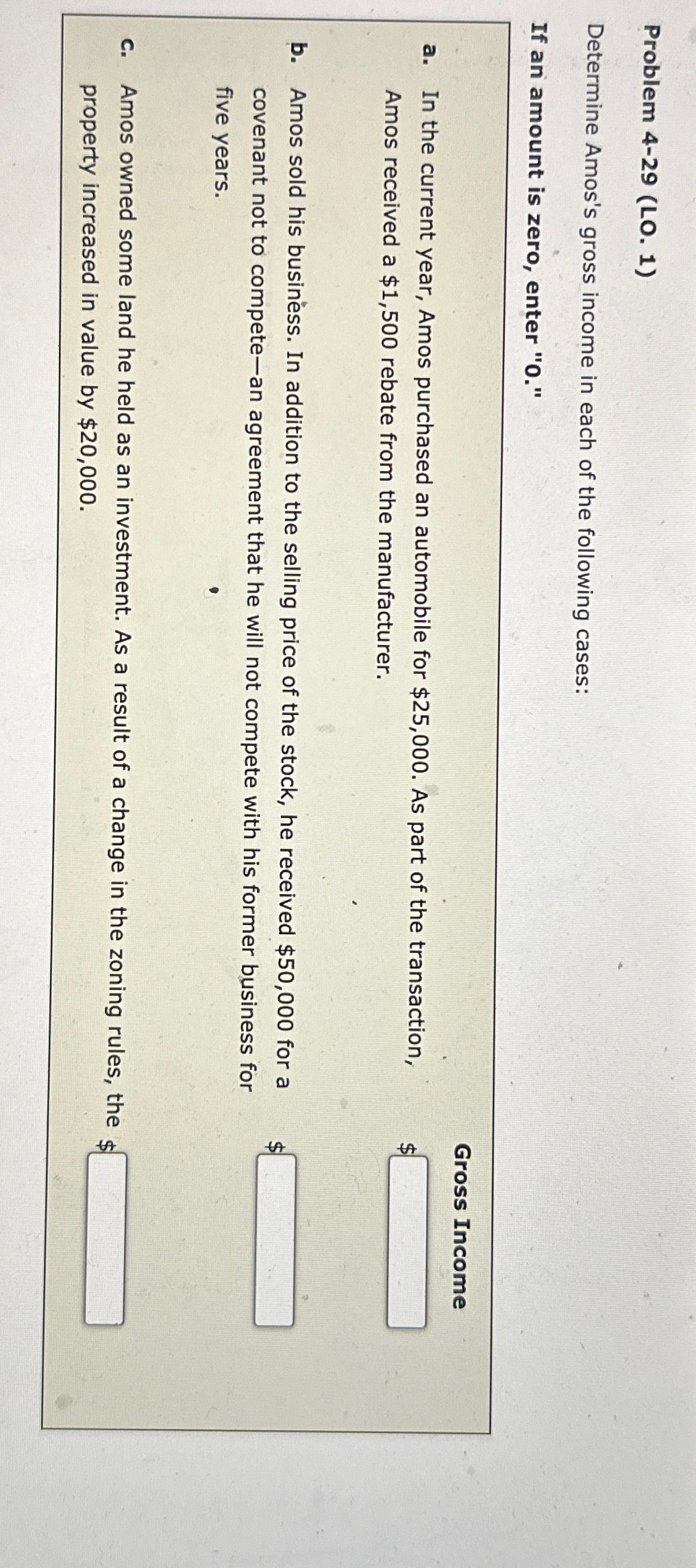 Solved Problem 4-29 (LO. 1)Determine Amos's gross income in | Chegg.com