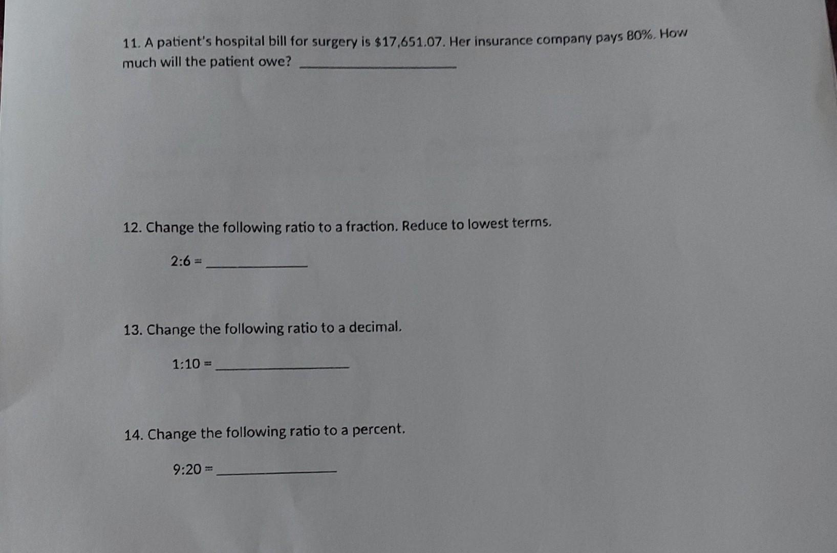 Medical Billing Math Problems Examples Solved 11. A patient's hospital bill for surgery is | Chegg.com