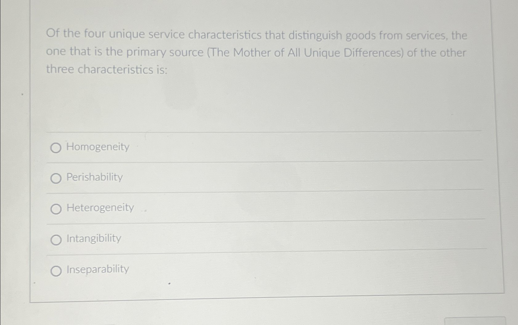 Solved Of the four unique service characteristics that | Chegg.com