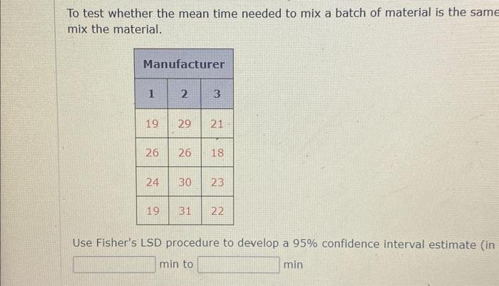 Solved To test whether the mean time needed to mix a batch | Chegg.com