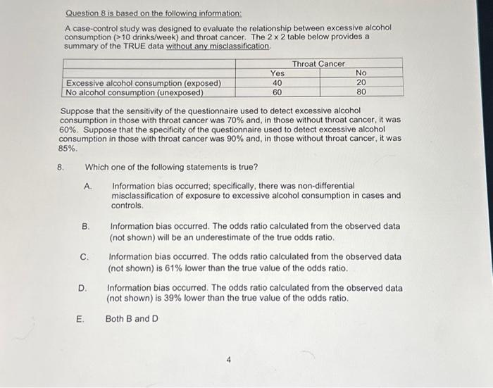 Solved Question 8 is based on the following information: A | Chegg.com image.