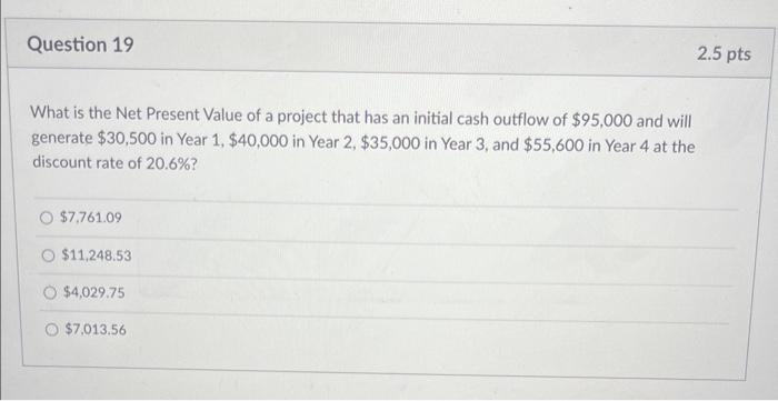 Solved What is the Net Present Value of a project that has | Chegg.com