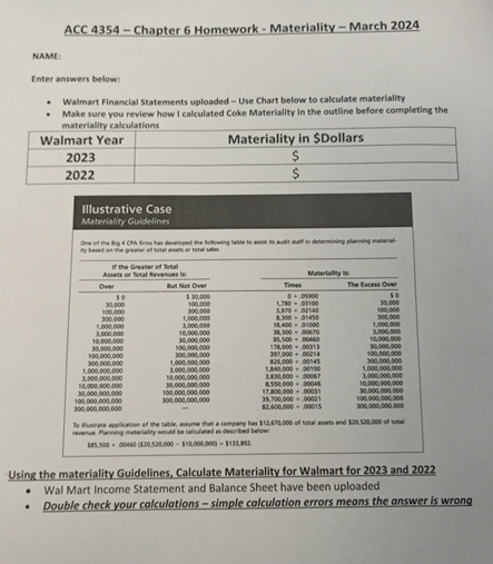 ACC 4354 - Chapter 6 Homework - Materiality - | Chegg.com