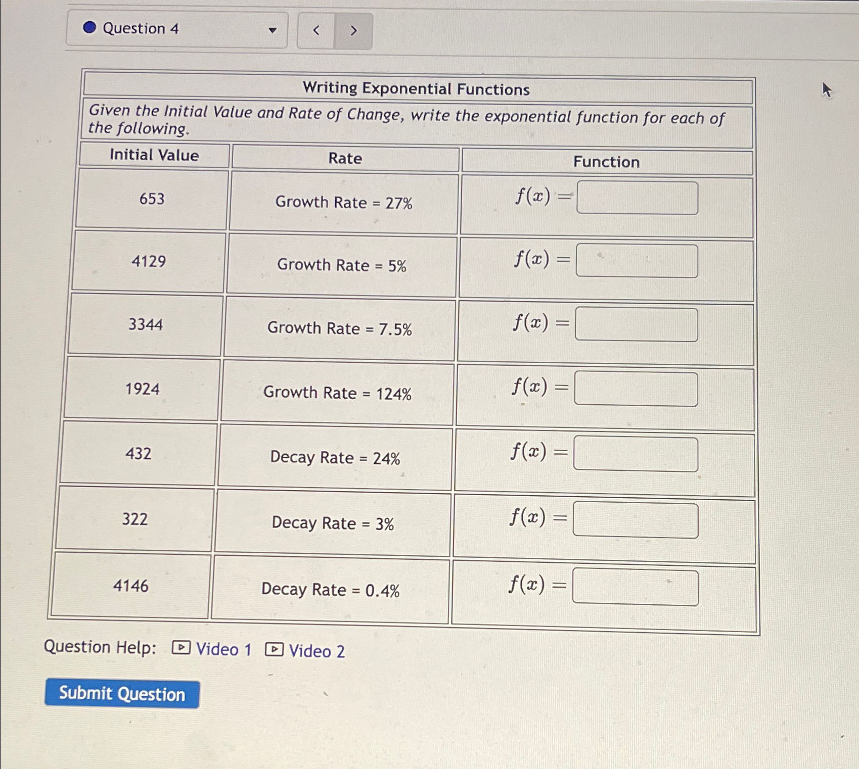 Solved Given the initial value and rate of chance, write the | Chegg.com