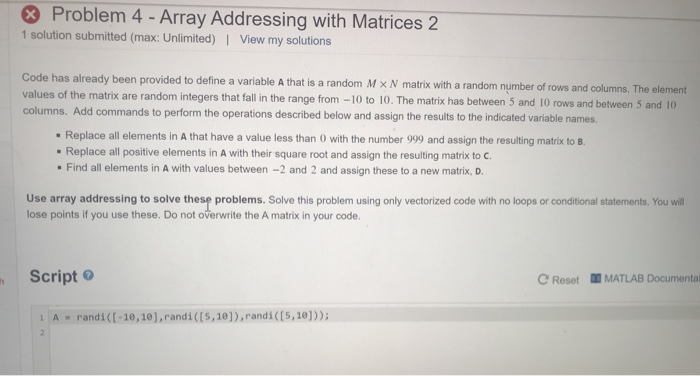 Solved ® Problem 4 - Array Addressing with Matrices 2 1 | Chegg.com