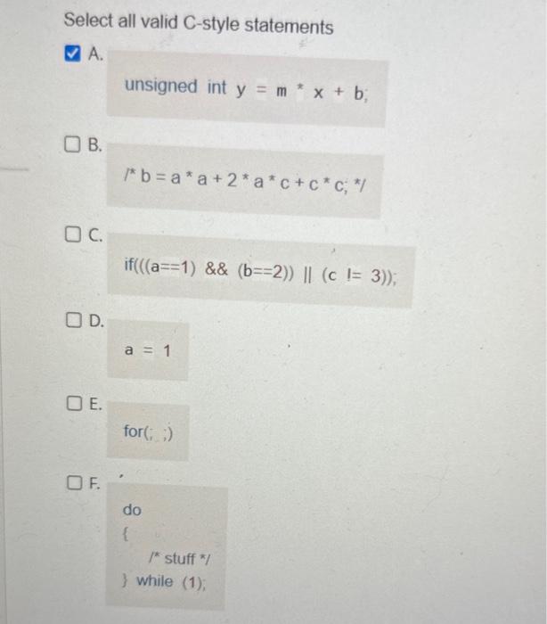 Solved Select all valid C-style statements A. unsigned int | Chegg.com
