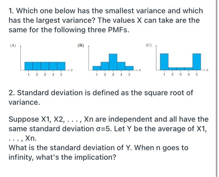 Solved 1. Which one below has the smallest variance and | Chegg.com